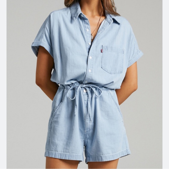 Levi's Pants - NWOT Levis Strauss Women’s Roomy Blue Chambray Button Down Romper Shorts…